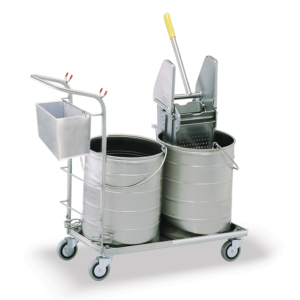 Stainless Steel Platform Cart with two 10-gallon buckets and wringer